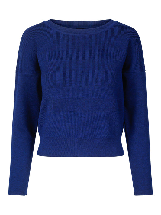 Kari kort genser med strukturmønster- kobolt blå